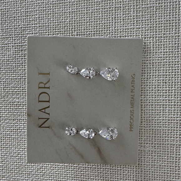 Nadri Silver Clear Teardrop Triple-Drop Earrings - Picture 6 of 6